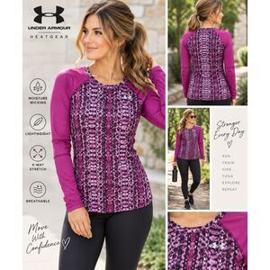 Under Armour Athletic Top Women M Heat Gear Fitted Animal Print Long Sleeve